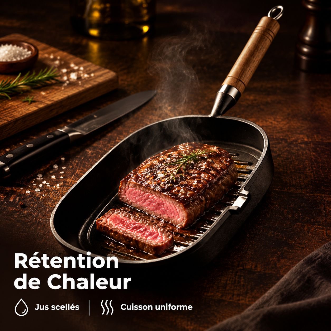 Poêle à Steak en Fonte sans Revêtement Gaz et Induction
