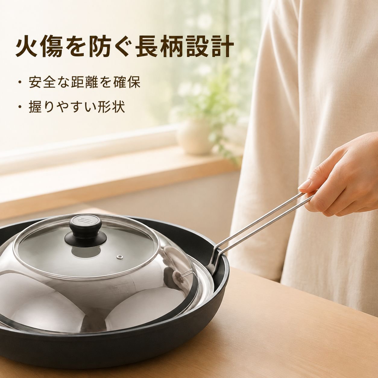 ステンレス製油はね防止・やけど防止可視鍋蓋 家庭用多用途対応