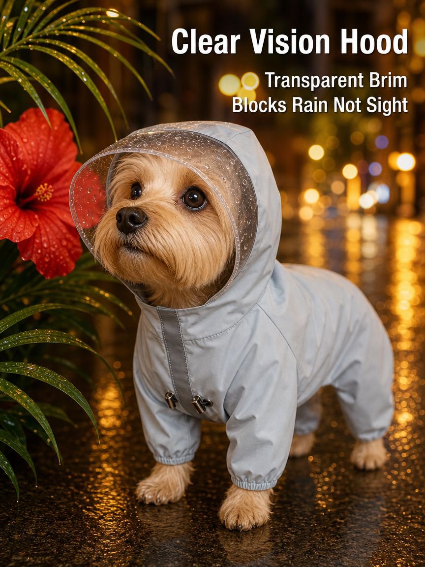 Reflective four-legged raincoat for pets