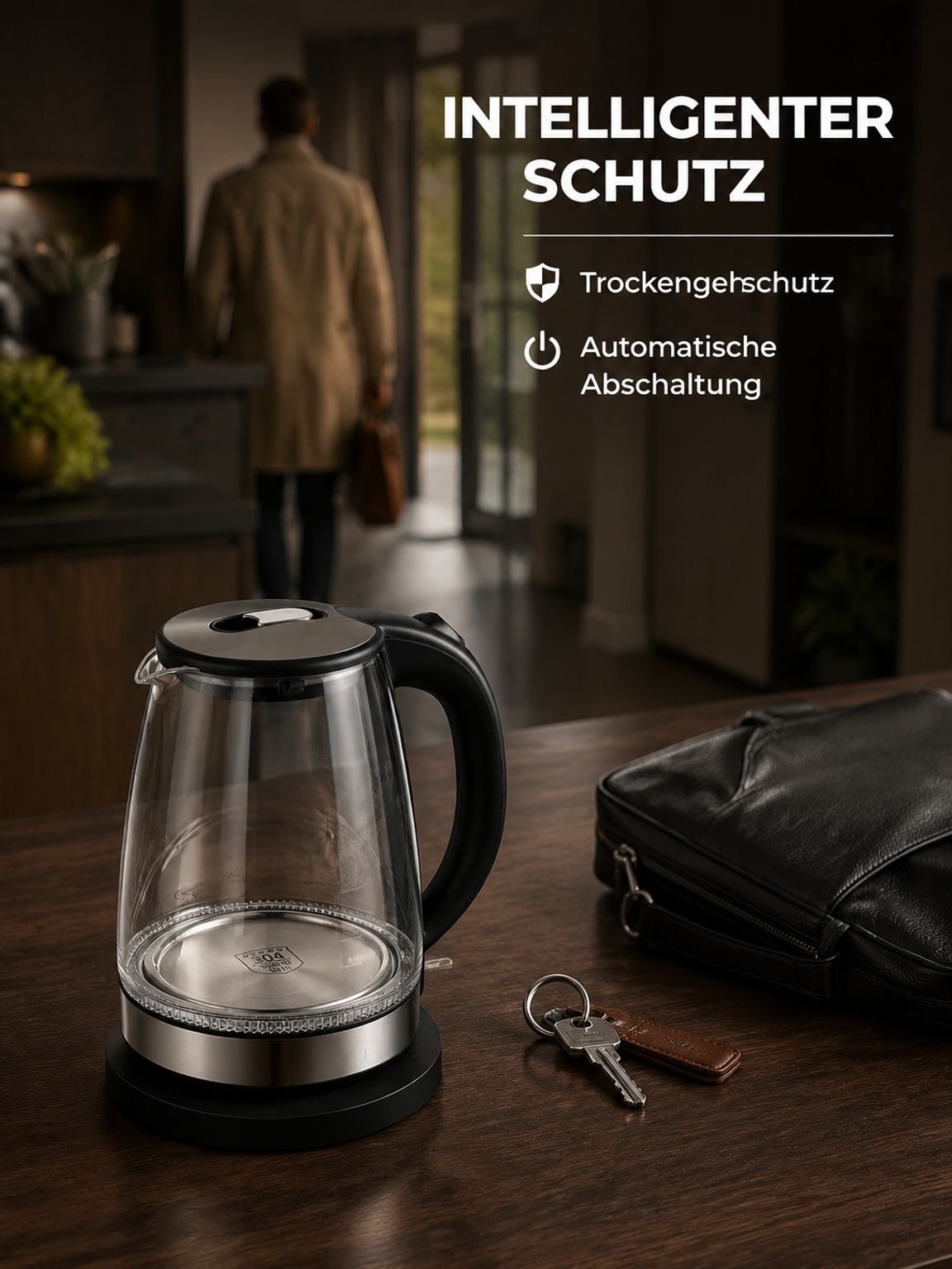 Glas-Wasserkocher mit Trockenlaufschutz