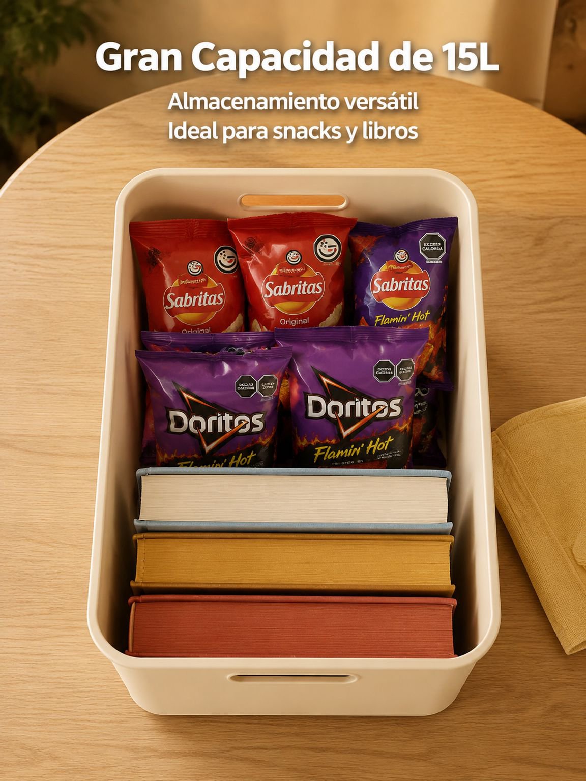 Caja de almacenamiento con tapa multiusos