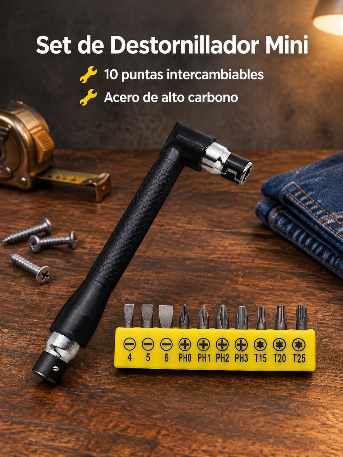 Destornillador doble cabeza mini con llave