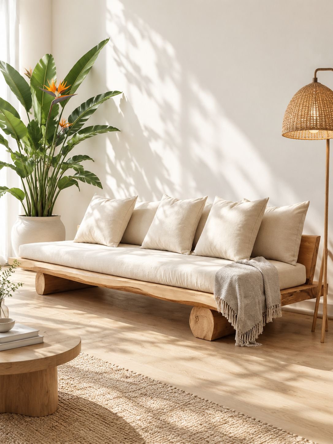 Fauteuil en bois massif style naturel pour salon