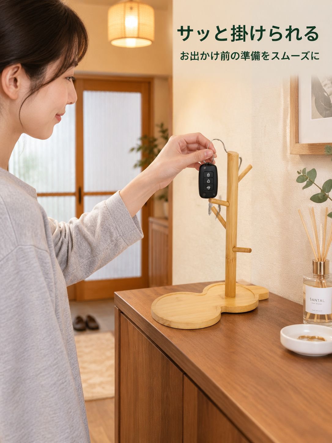 木製多機能鍵収納ラック玄関無垢材の机上装飾品
