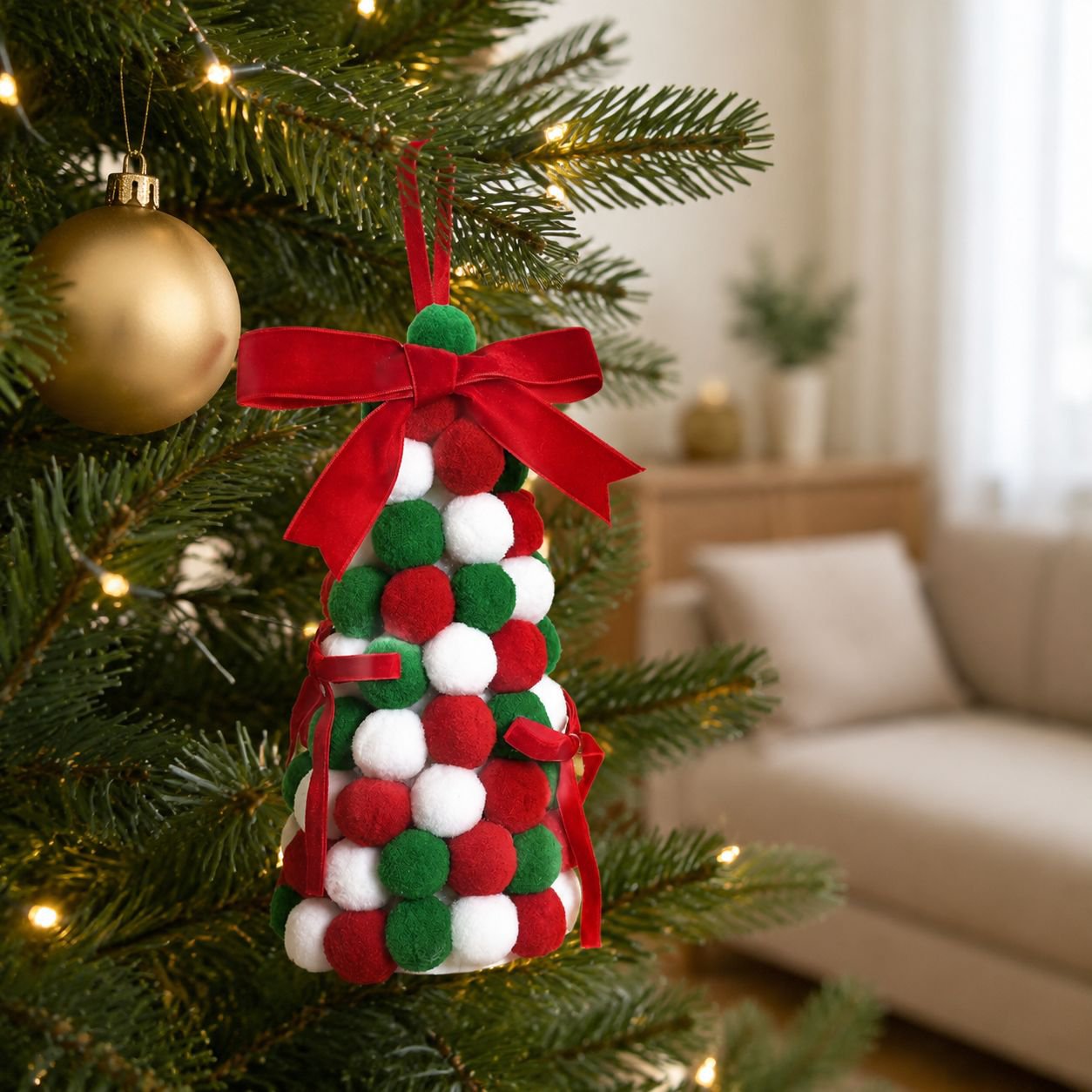 Pom-pom Christmas tree decorations