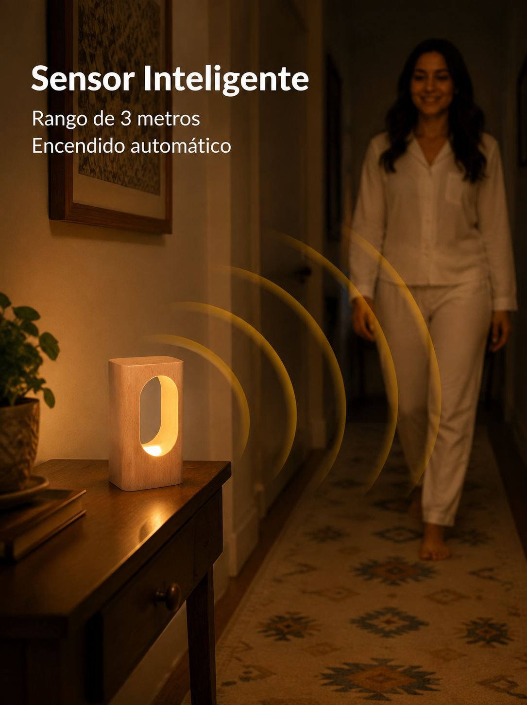 Lámpara nocturna de madera con sensor inteligente