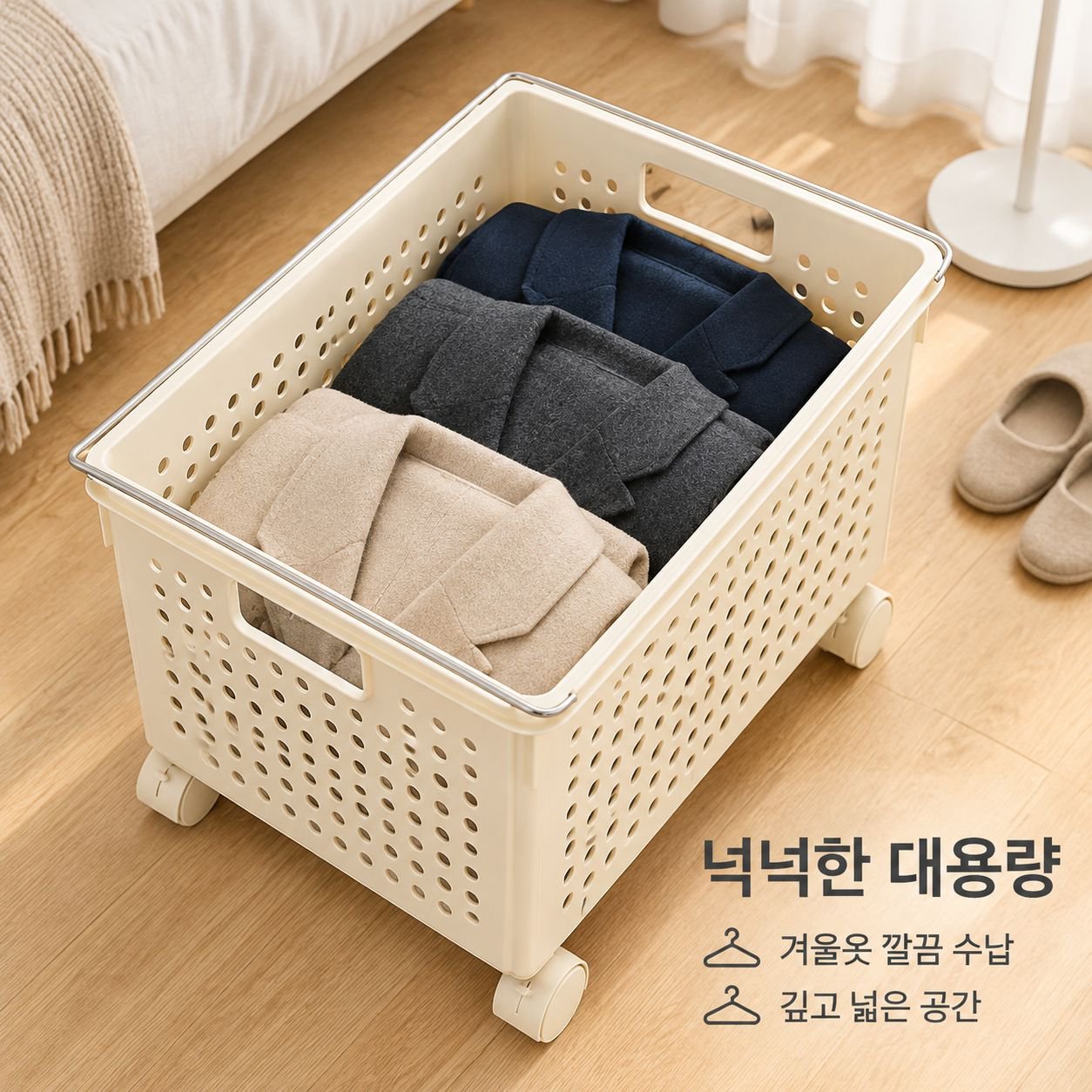바퀴형 이동식 빨래바구니 런드리트롤리 세탁바구니 다용도 수납카트