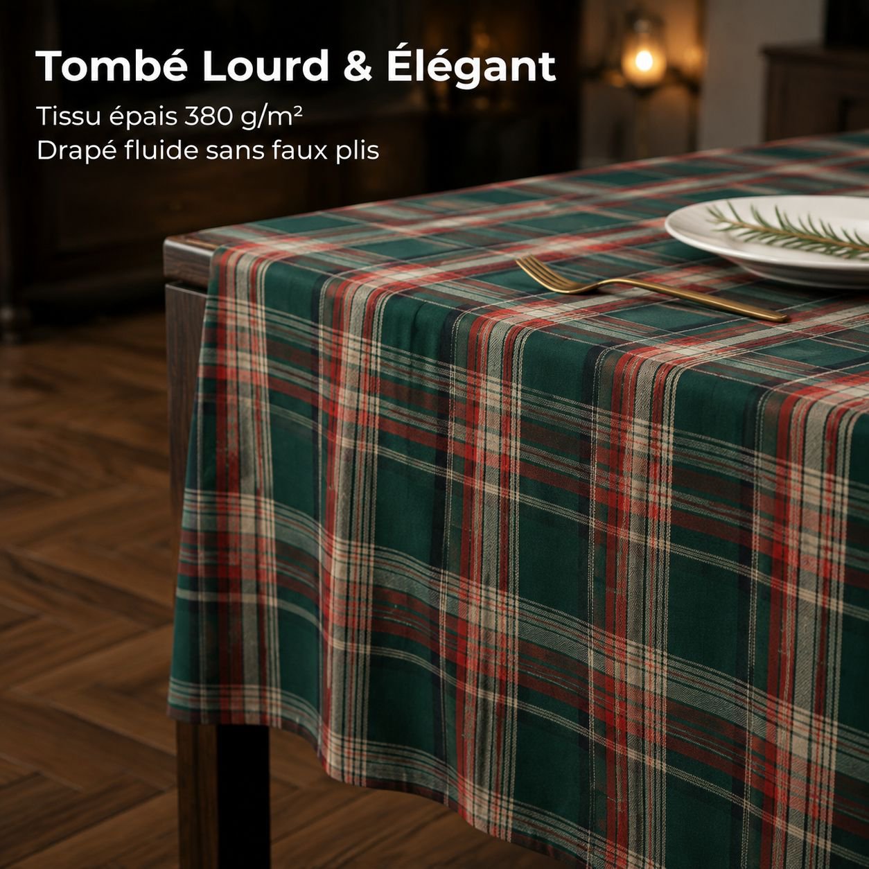 Nappe de noël à carreaux verts américains, nappe haut de gamme, pour table basse