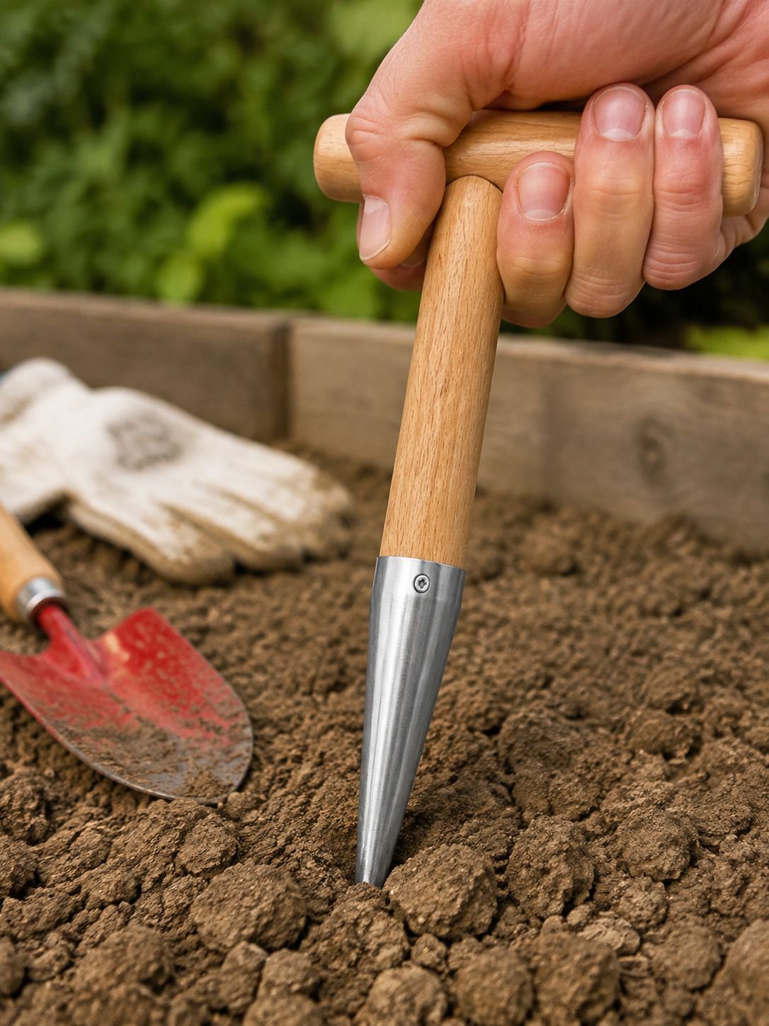 Perforador manual para plantar semillas y plántulas