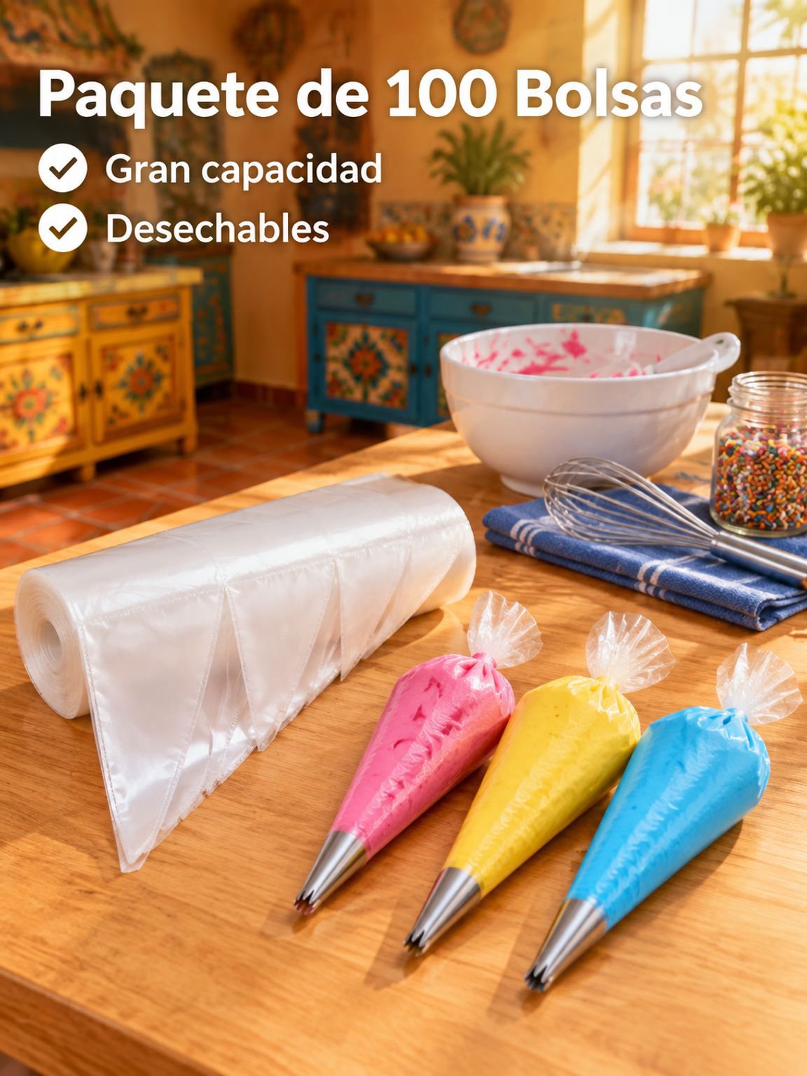Kit de 100 mangas pasteleras desechables reforzadas para repostería en casa