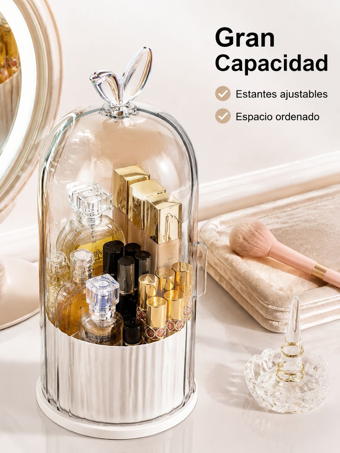 Caja organizadora de maquillaje multifuncional giratoria para tocador