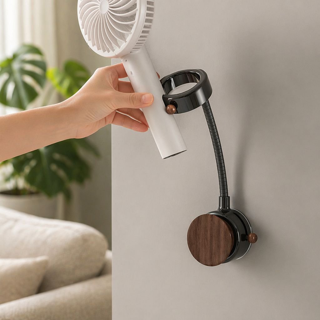 Rotatable fan storage rack showing 360 degree rotation