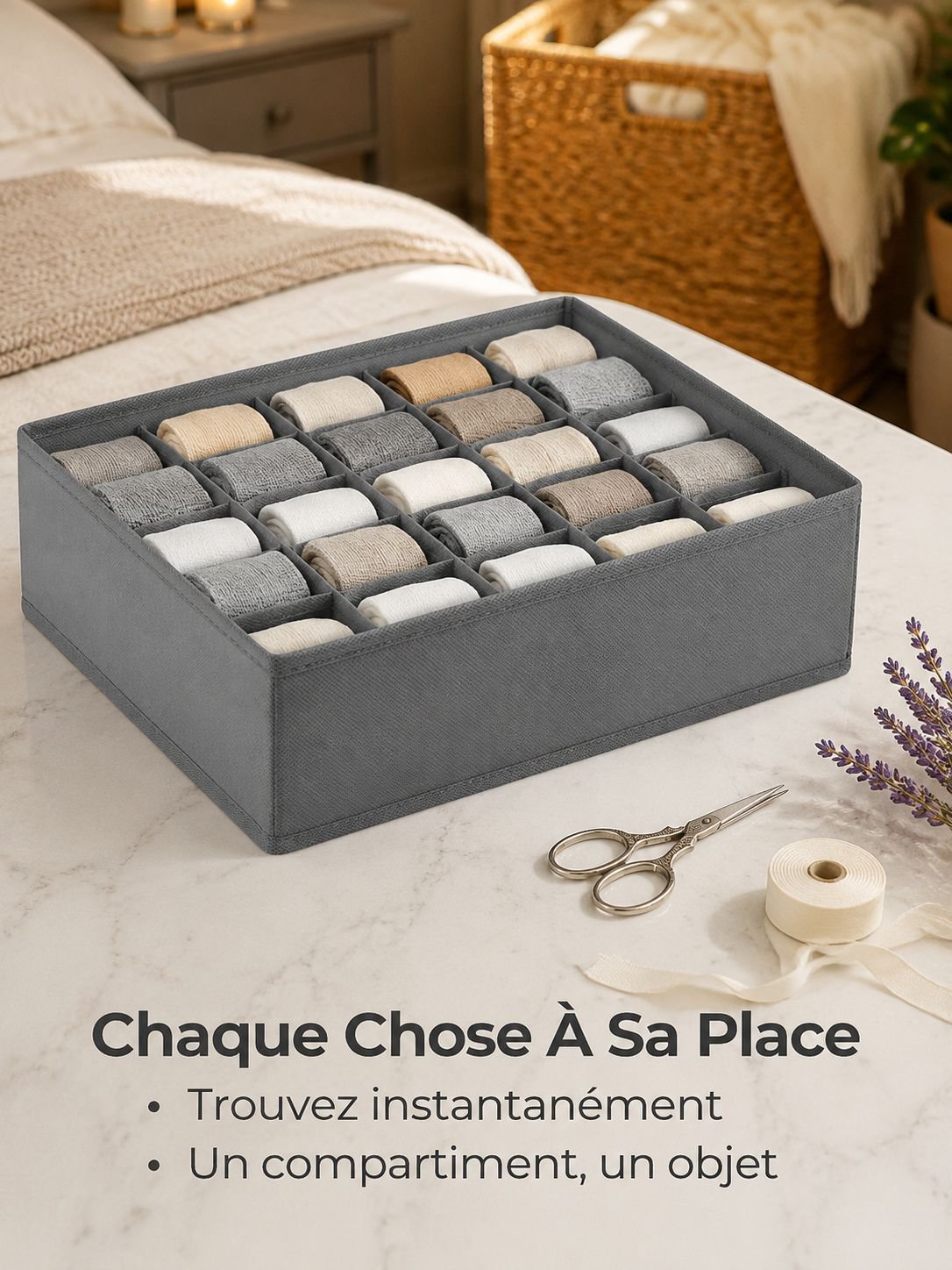 Boîte de rangement compartimentée pour sous-vêtements
