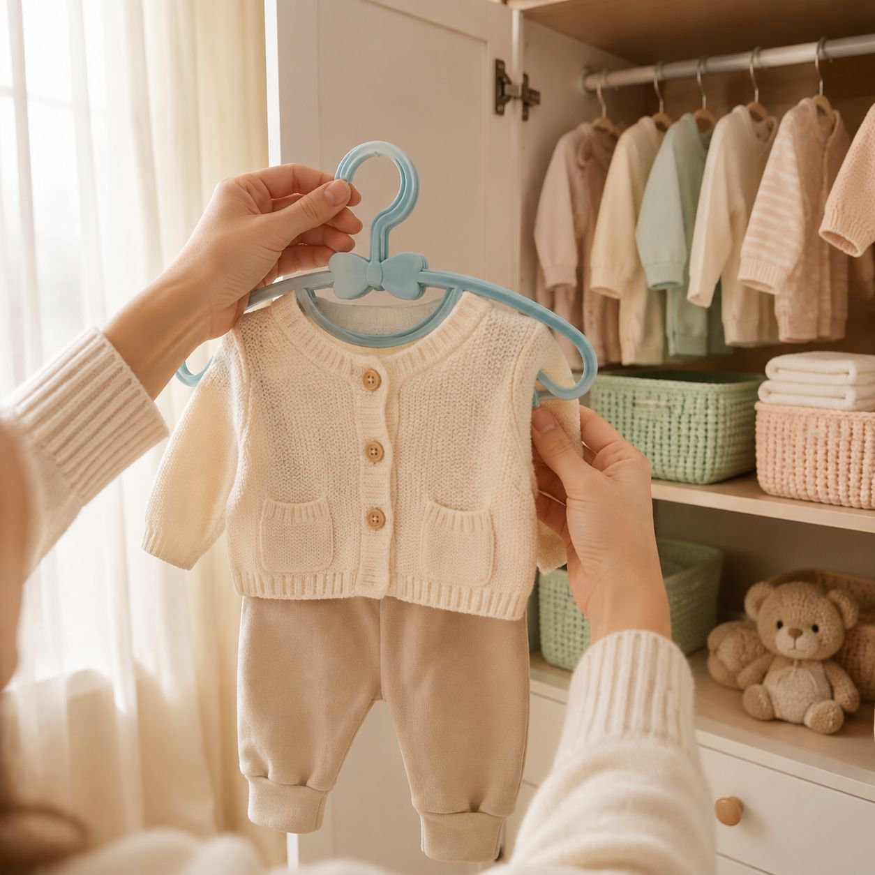 Multi-purpose mini hanger for babies and children holding baby clothes