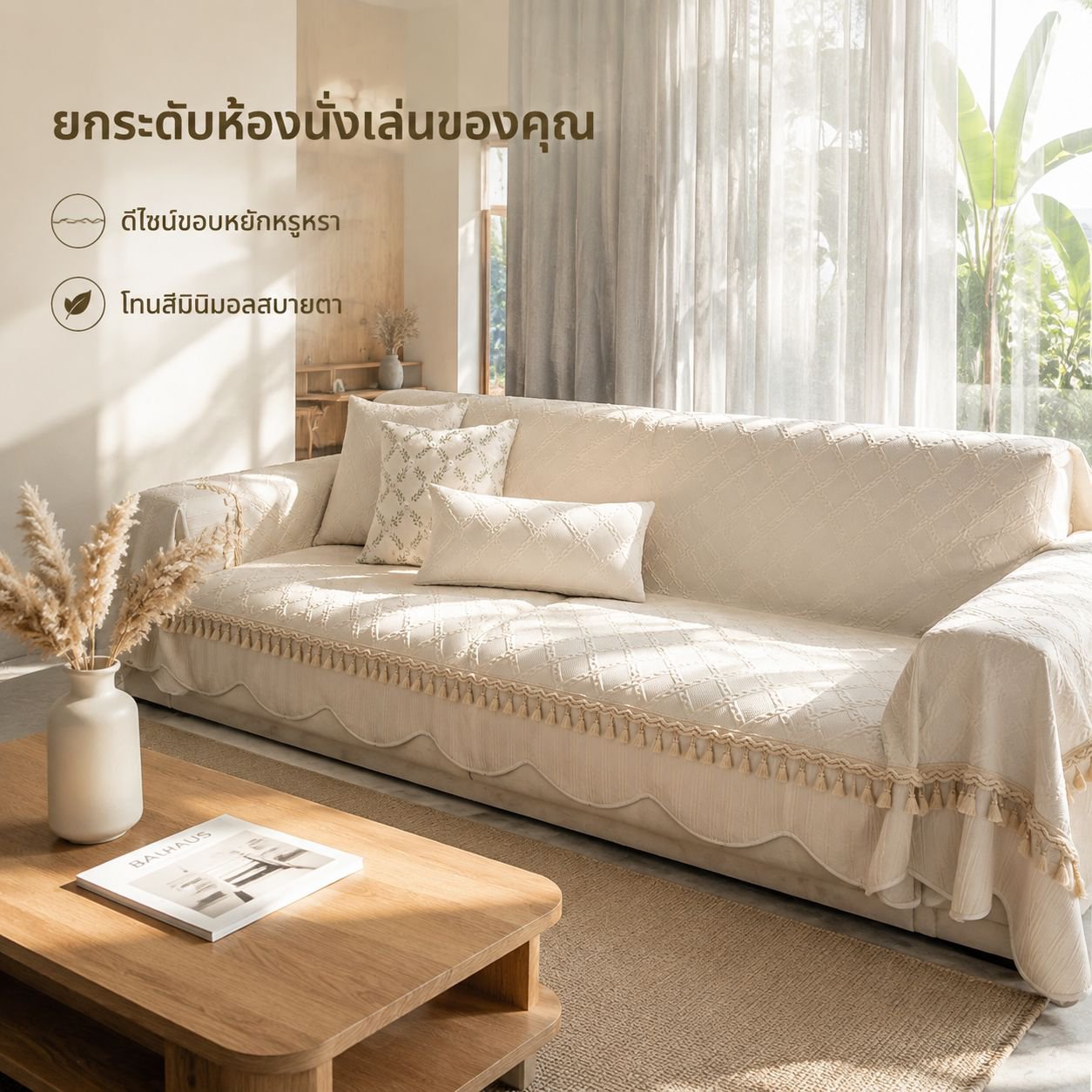 ผ้าคลุมโซฟาหรูหราป้องกันลื่น สำหรับใช้ในบ้าน