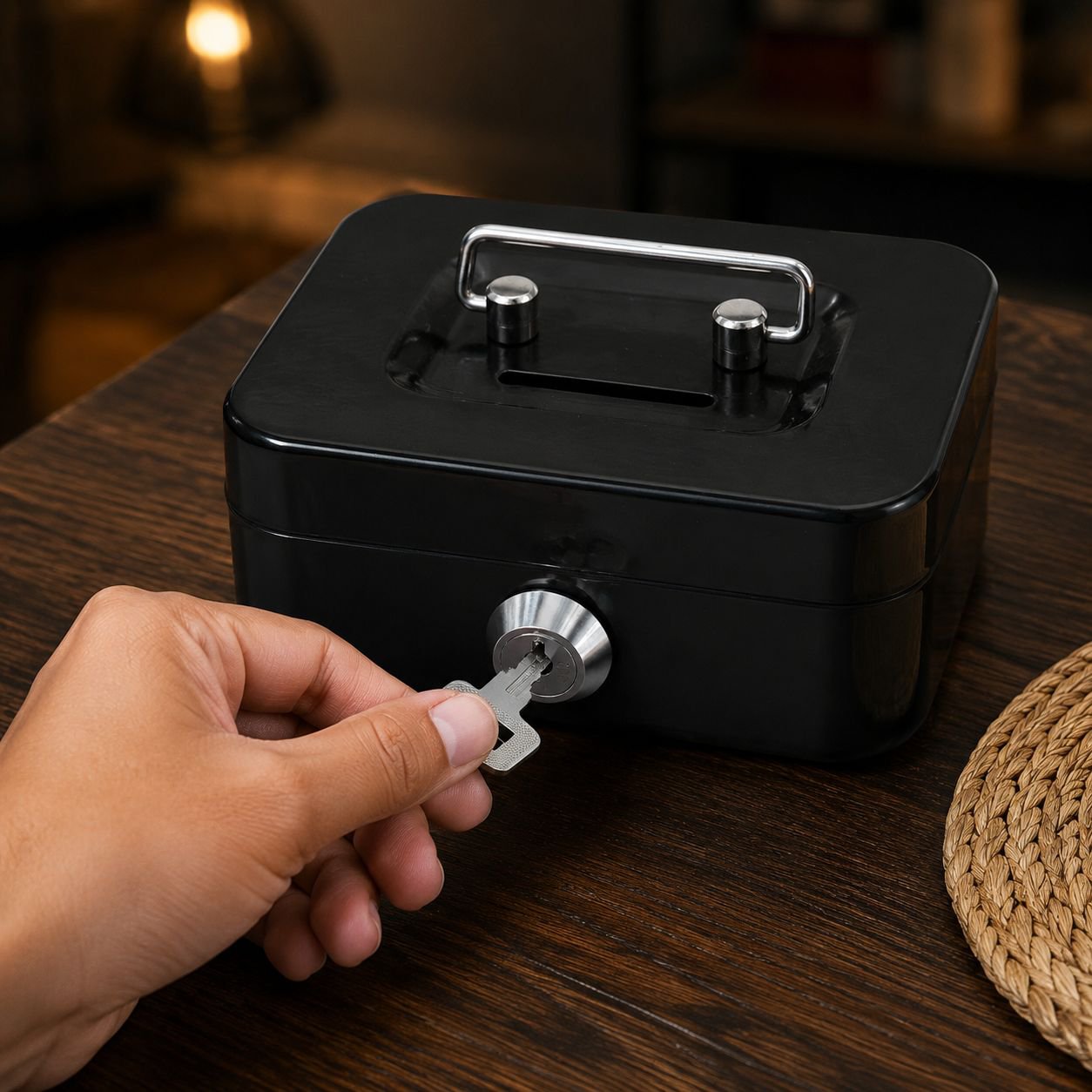 Caja de ahorro portátil con forma de llave, con candado de combinación, para monedas