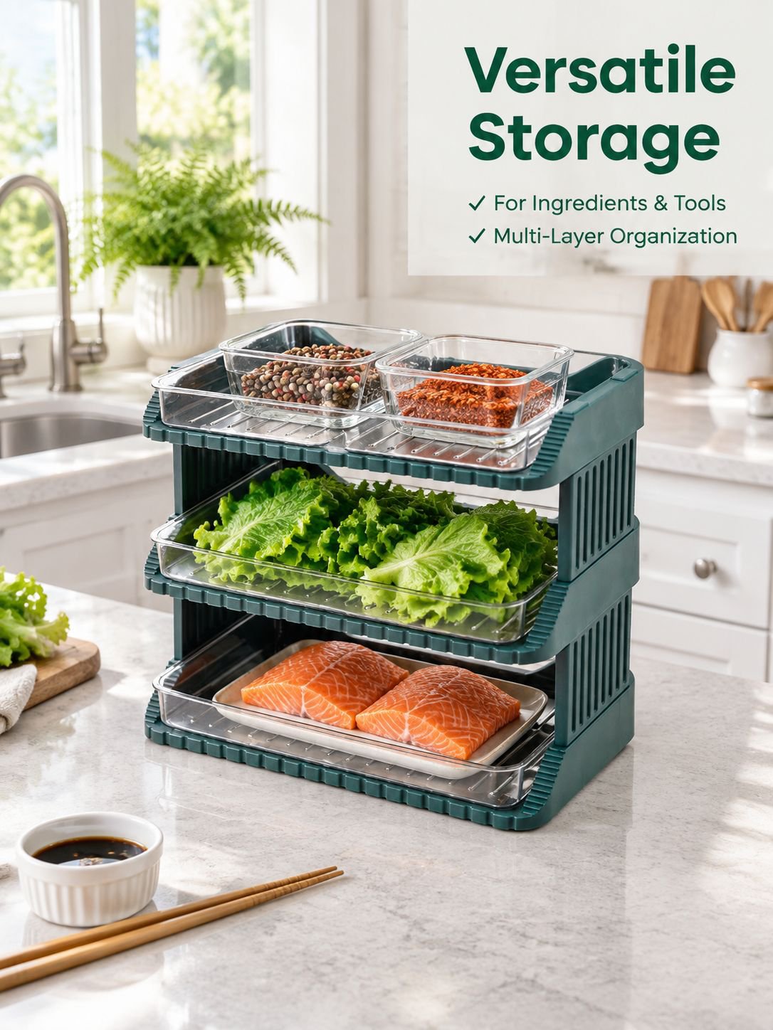 Multi-Layer Kitchen Prep Tray Rack, Multifunctional Storage Organizer