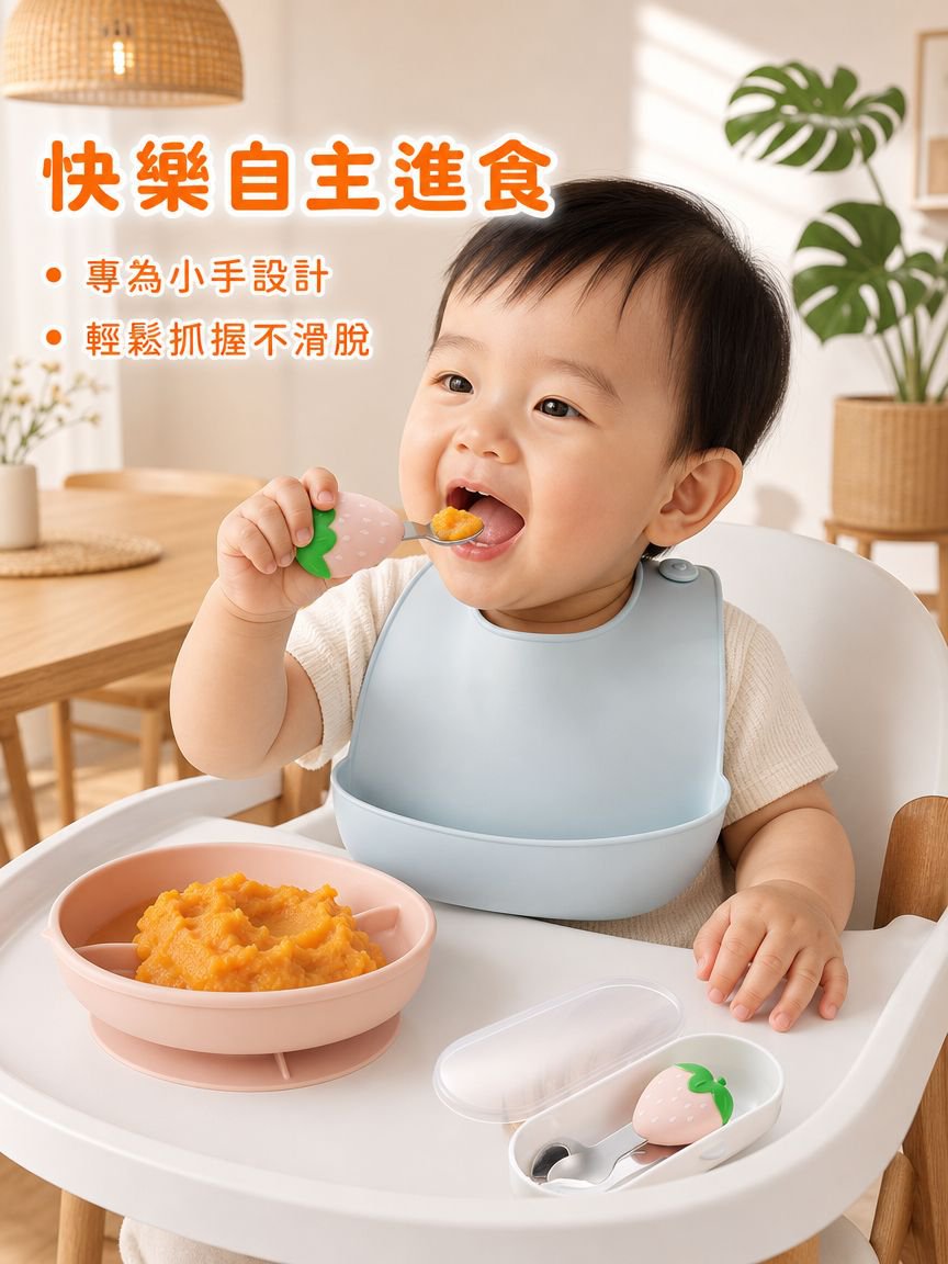 寶寶餵養勺叉組合草莓圖案