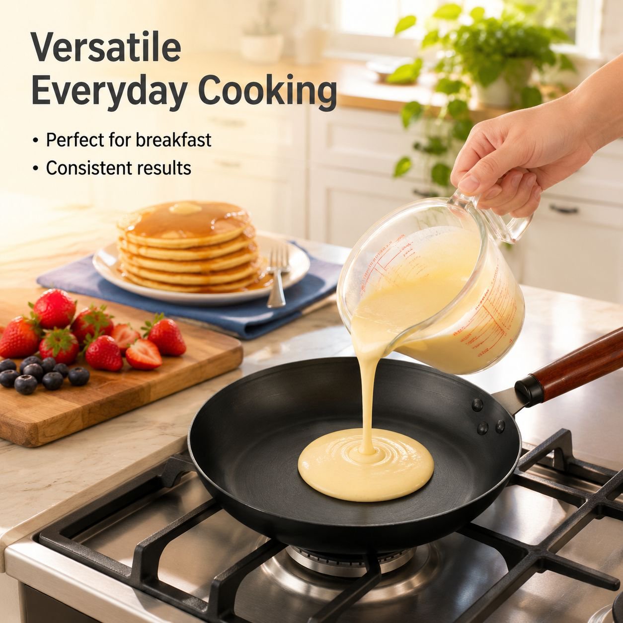 Uncoated Black Steel Household Frying Pan Multifunctional for Eggs and Pancakes