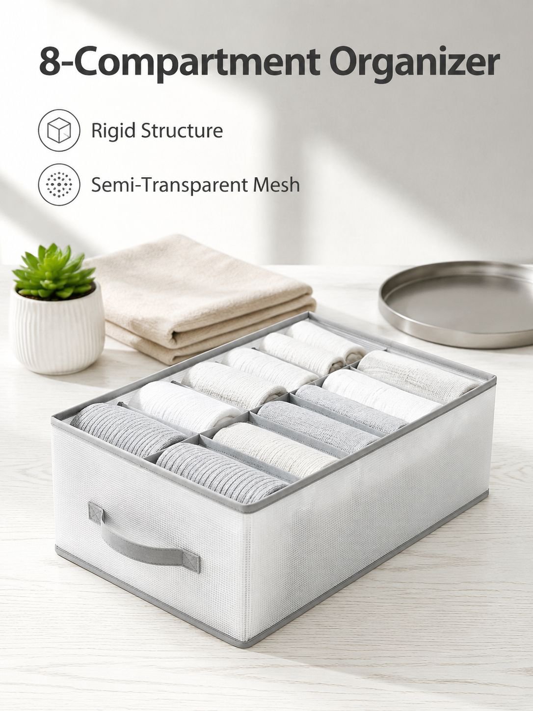 Transparent PP board washable wardrobe drawer organizer, underwear and panty compartment, large 8-co