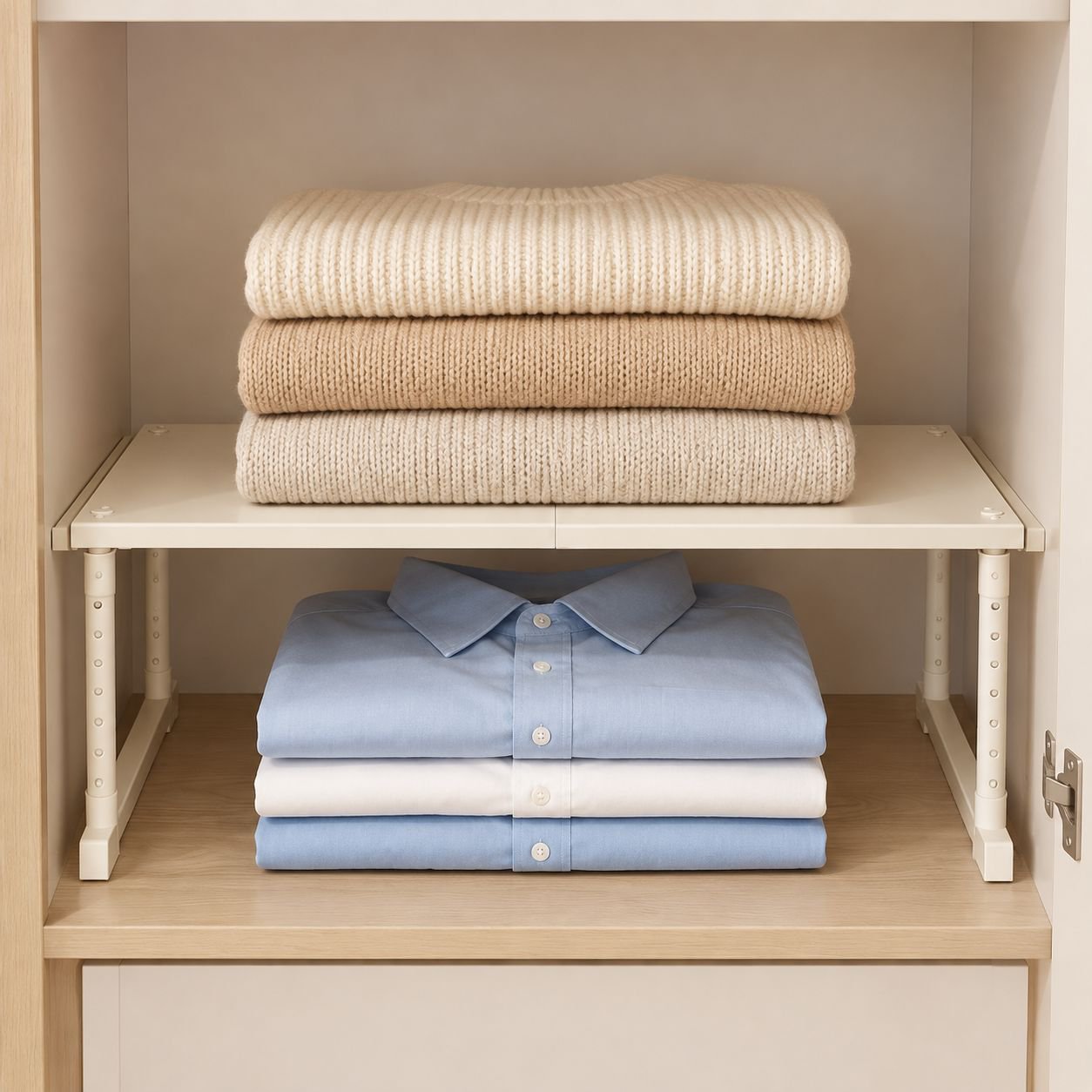 Wardrobe storage cabinet with clothes neatly arranged