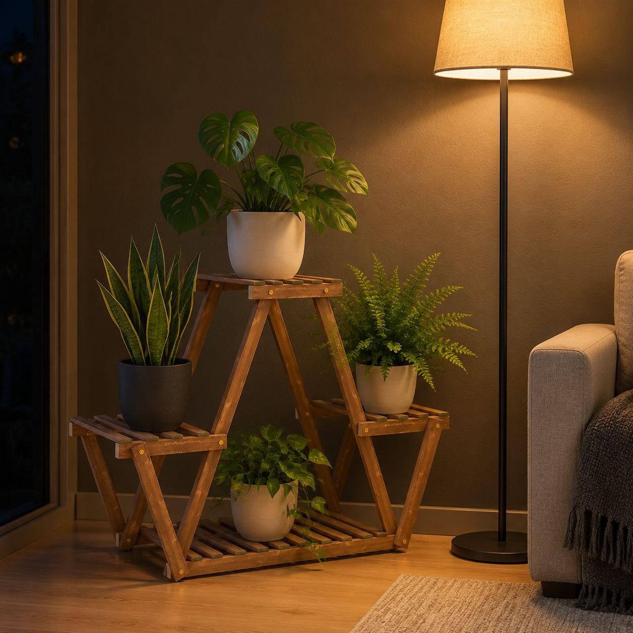 Stilvolles Blumenregal für Wohnzimmer Dekoration aus Holz