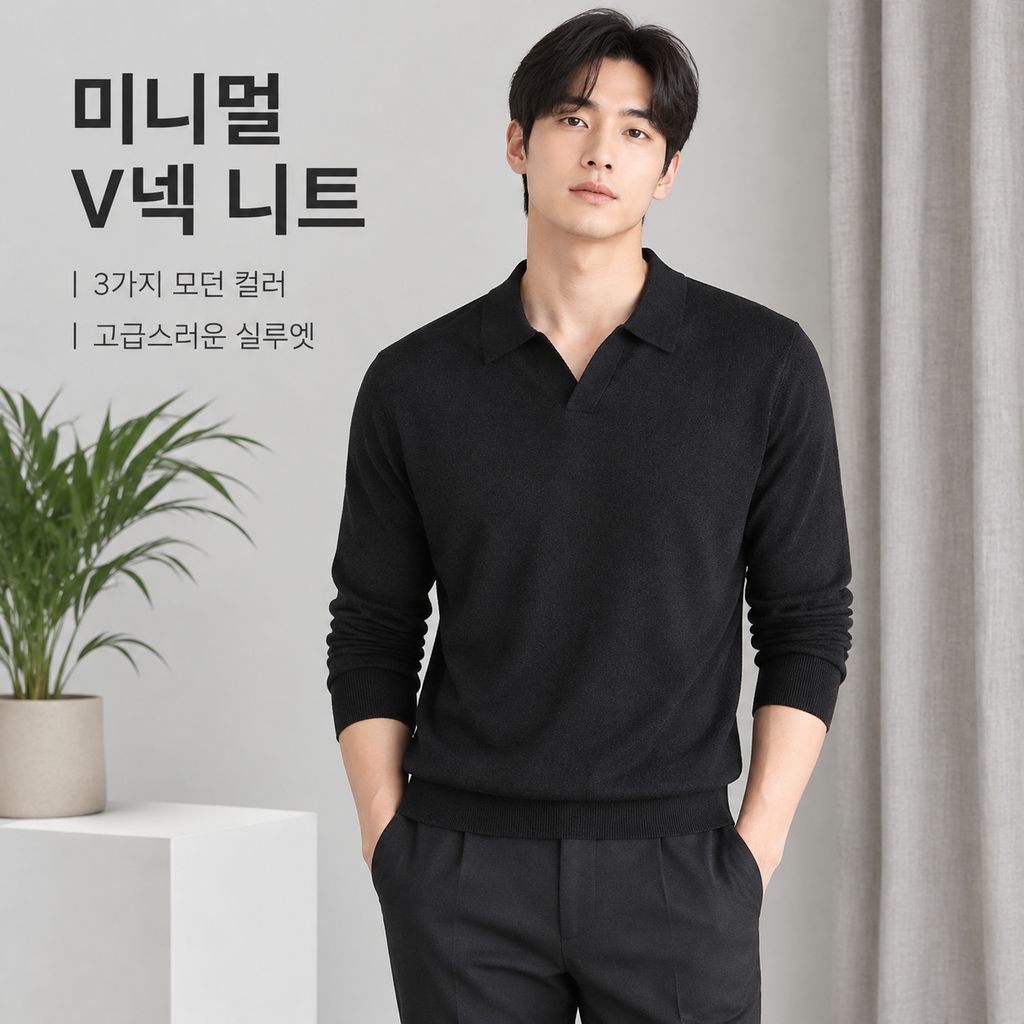 남성 울 실크 혼방 윙카라 긴팔 니트 스웨터 가을 겨울 이너