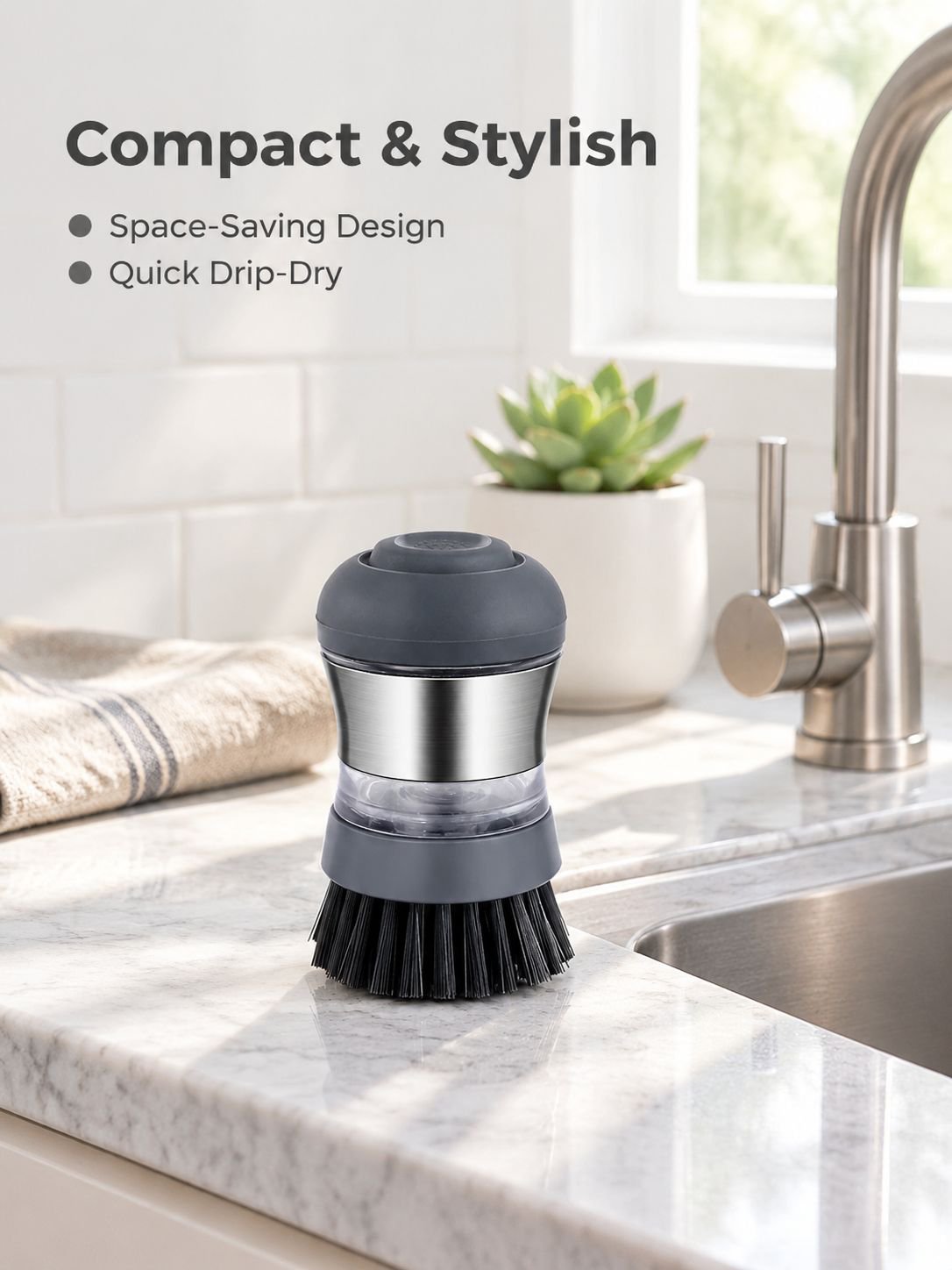 Stainless steel kitchen soap distribution dishwasher brush cleaning brush