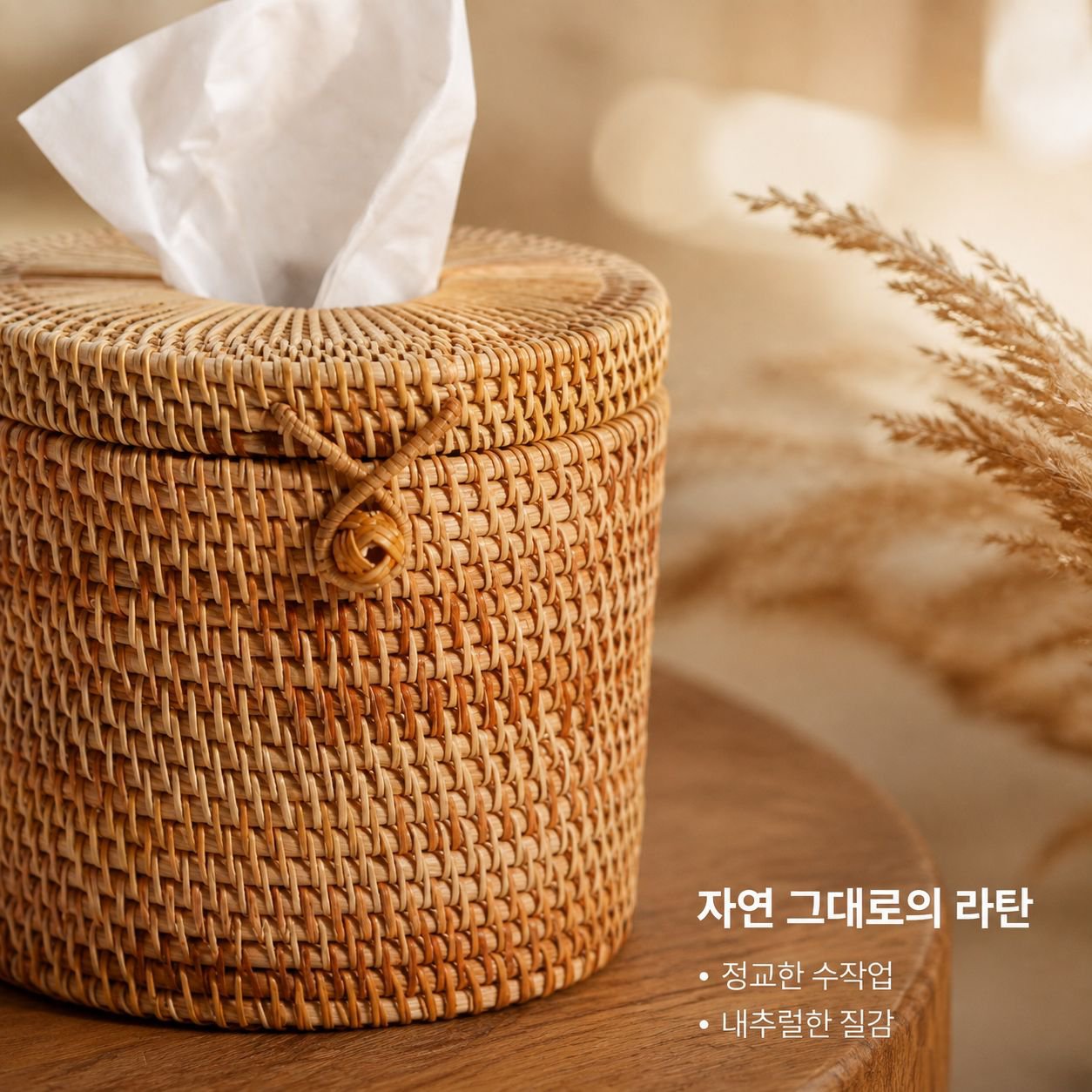 뚱크 라탄 휴지케이스 원형