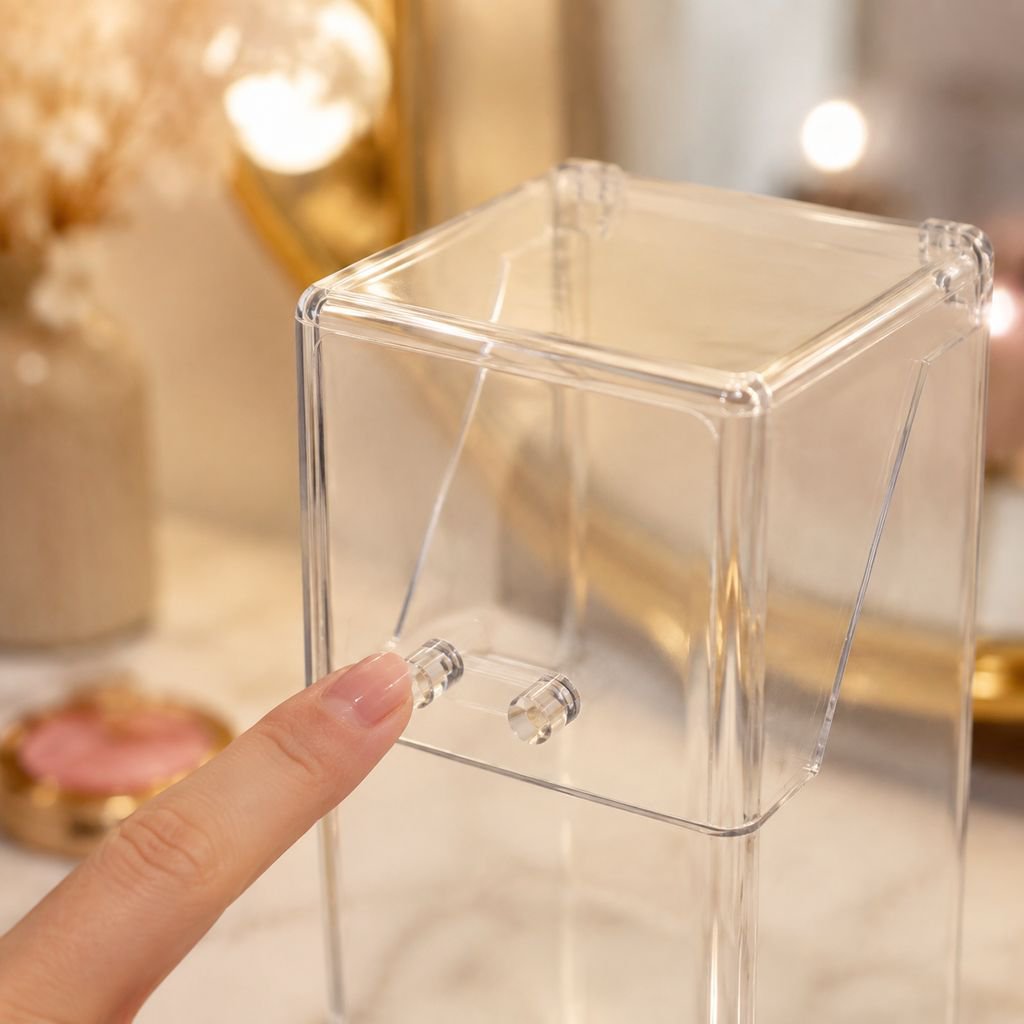 Acrylic flip top storage box for brushes and cosmetics