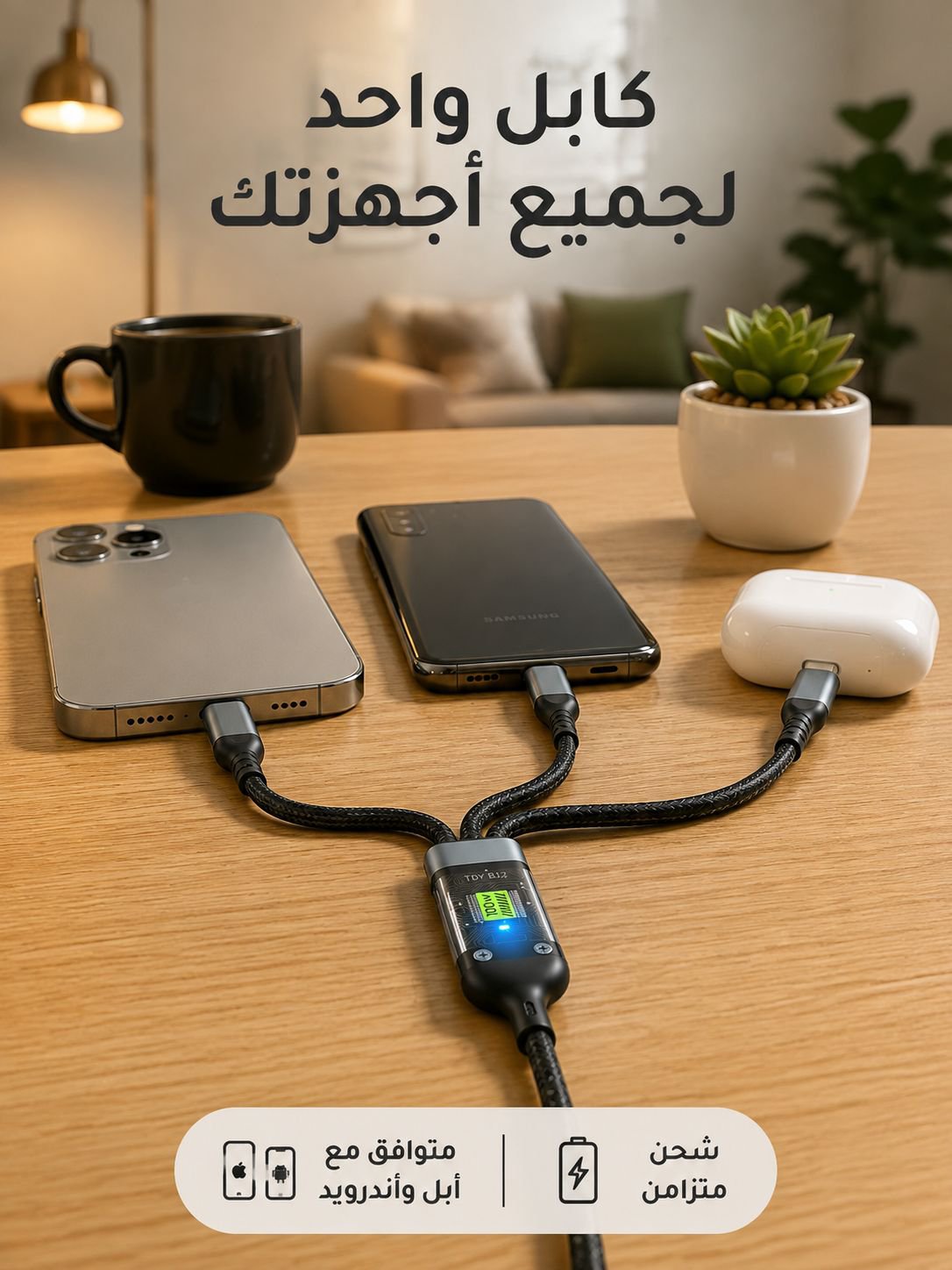كابل بيانات 3 في 1 شفاف ومضيئ وسريع الشحن