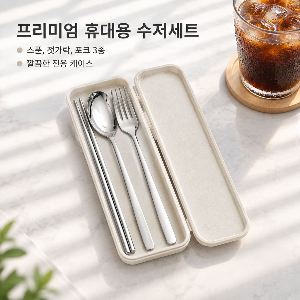 한국식 스테인리스 휴대용 3종 식기세트, 숟가락 젓가락 포크 수납 케이스 선물