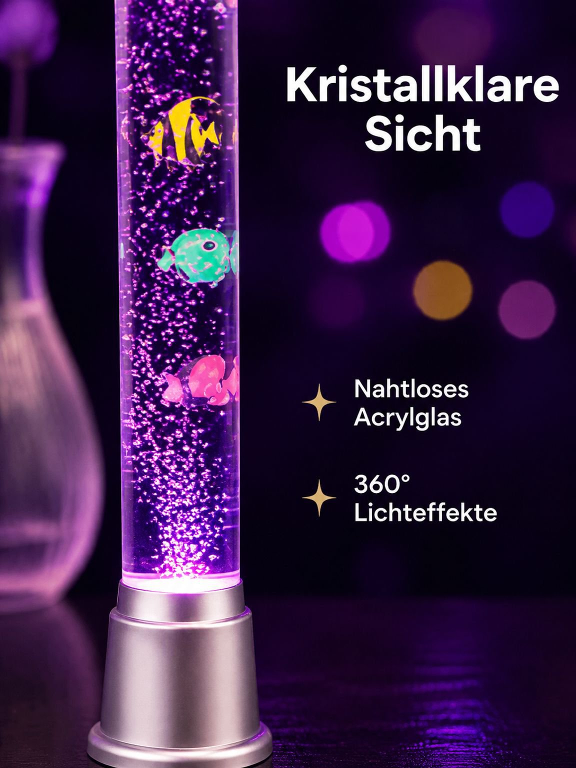 Aquarium mit leuchtender LED Blasenlampe