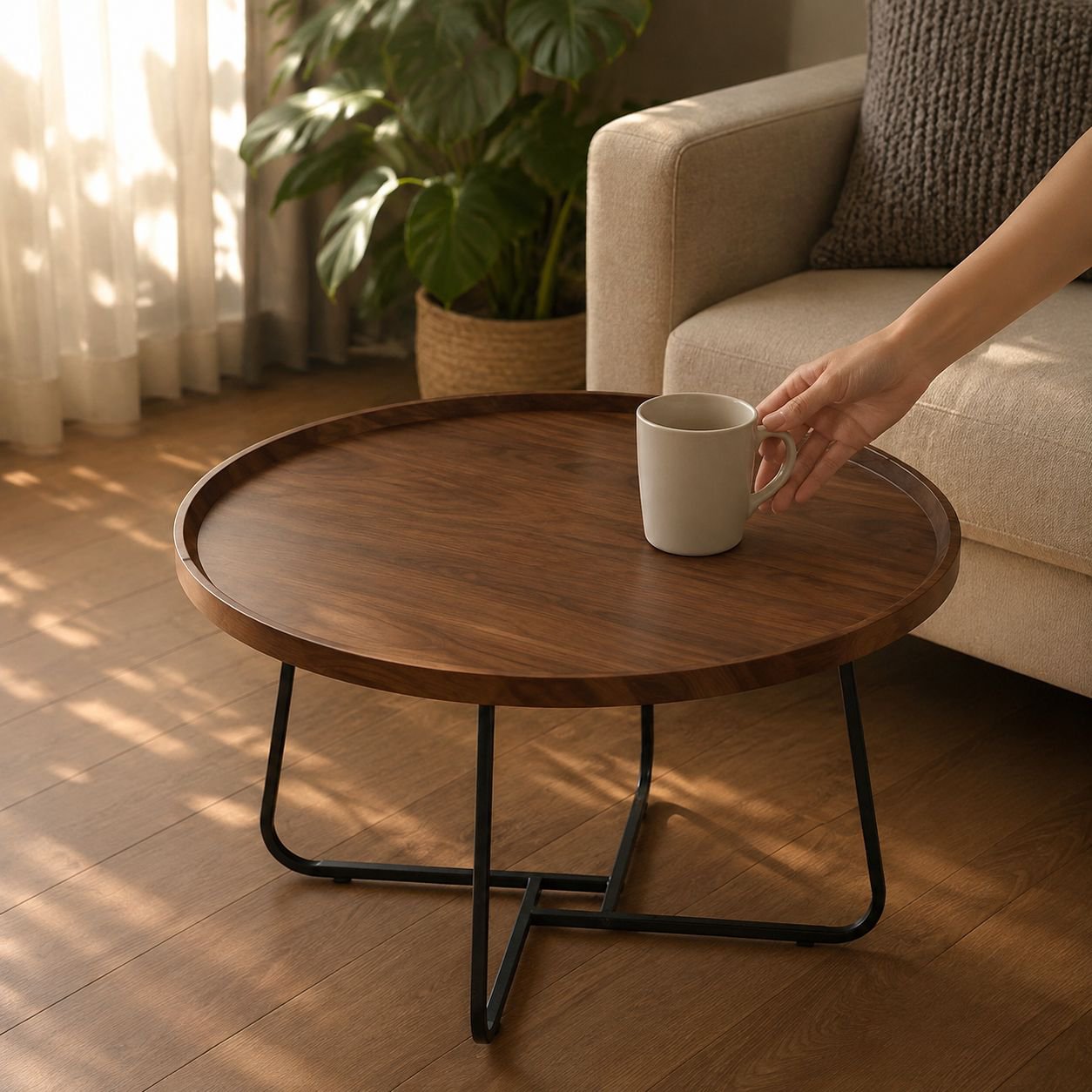 Moderner, schlichter Couchtisch im nordischen Stil