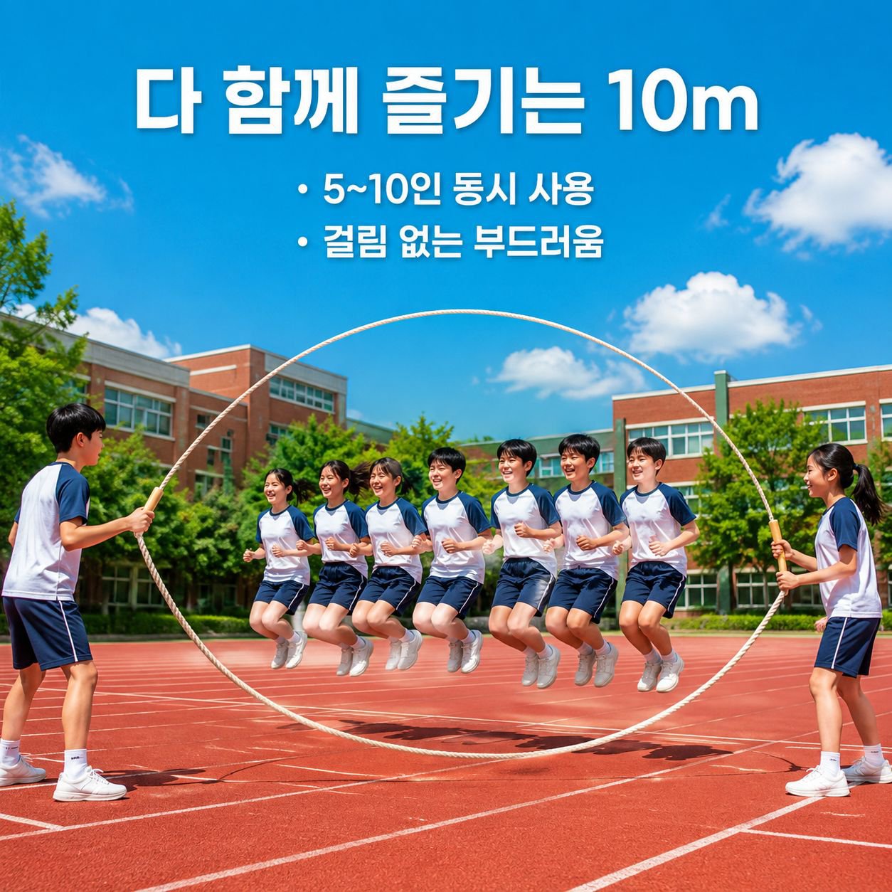 단체 운동 브레이드 면 로프 10미터 다인용 줄넘기