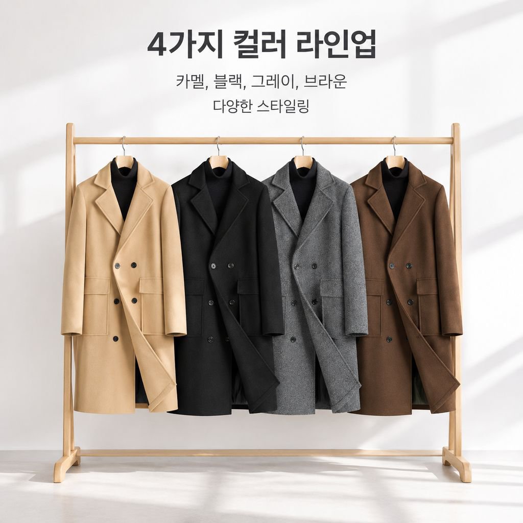 남성 더블버튼 미디 롱 모직 코트 트렌치 자켓
