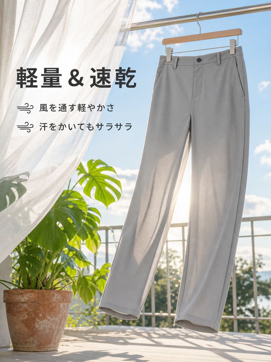 春夏新作 ナイロンストレッチ接触冷感メンズパンツ