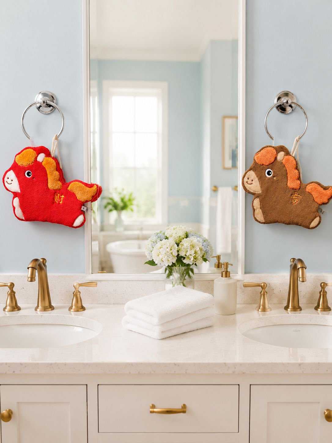 JMY Lucky Horse Cartoon Horse Hand Towel front view