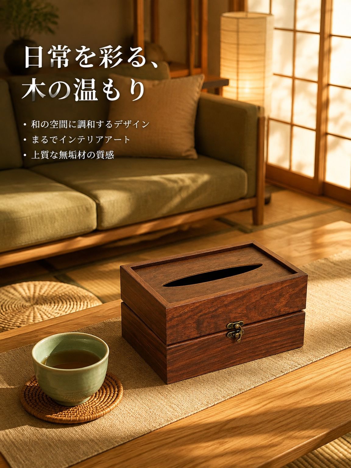 多機能な天然木製ティッシュボックス