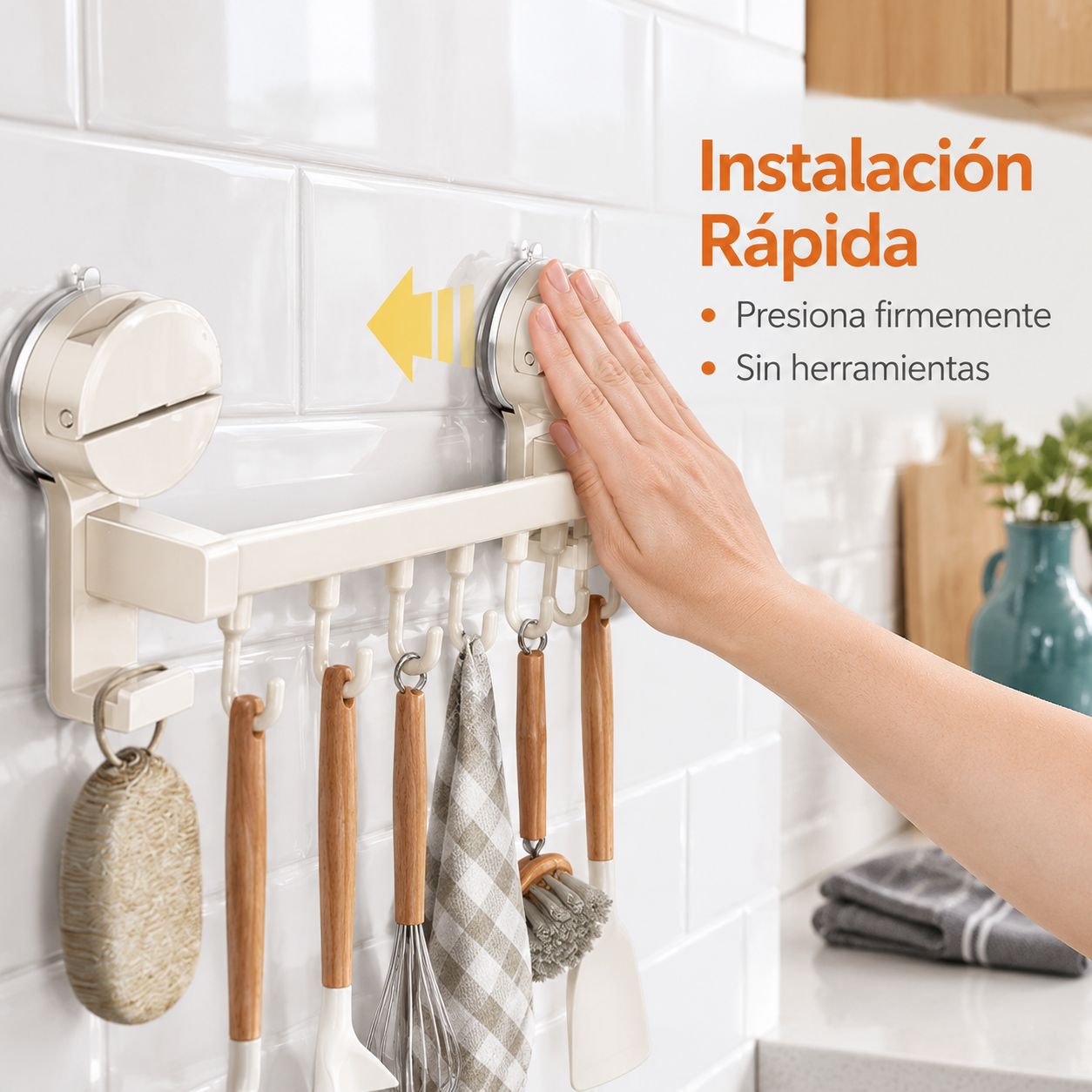 Organizador De Pared Con Ventosa Para Utensilios De Cocina Sin Perforar