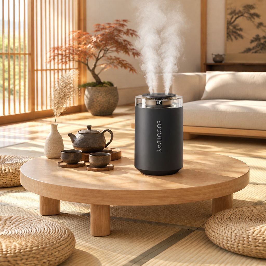 充電式大容量ミニ加湿器｜3段階ミスト｜静音ナイトライト付き｜寝室・デスクに最適