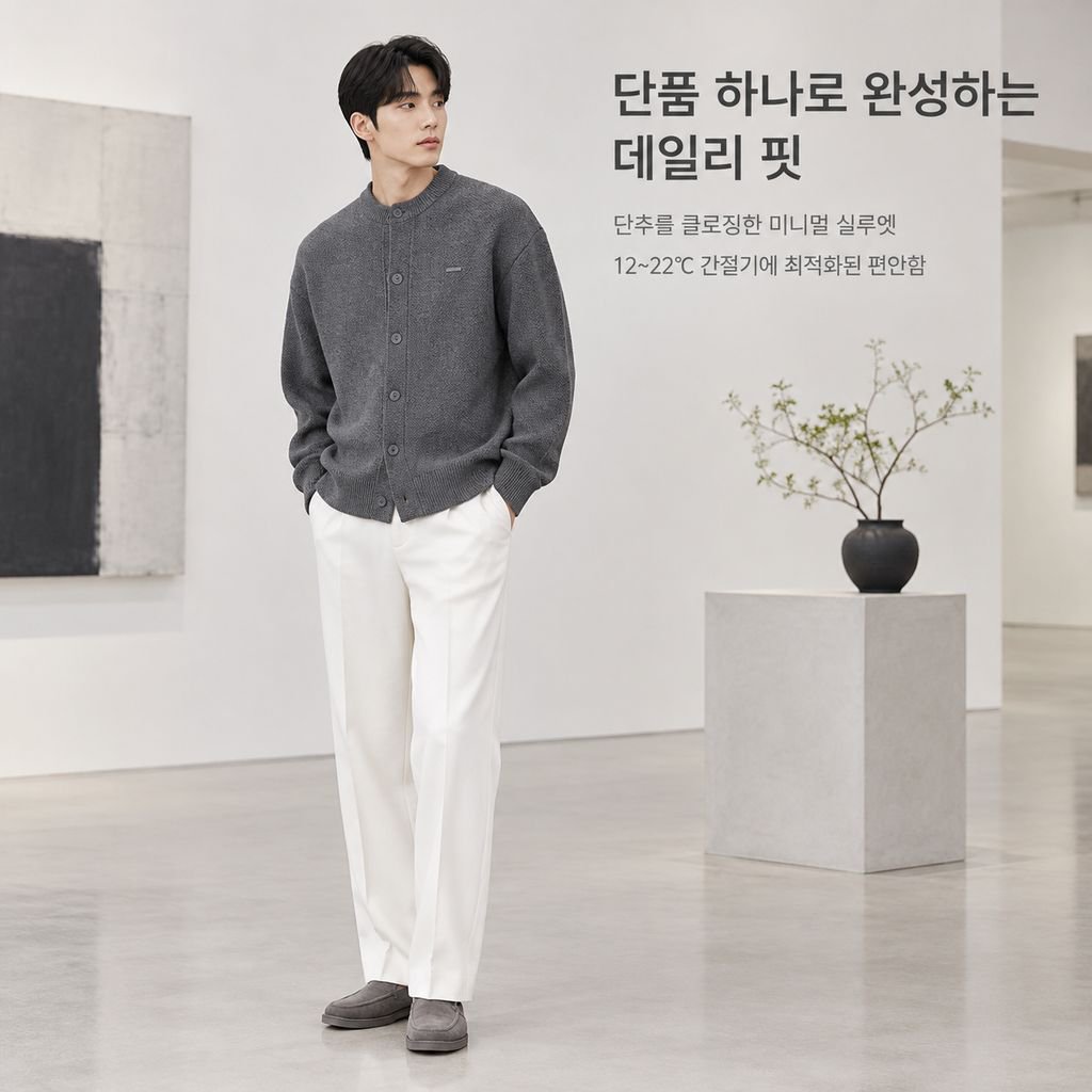 가을 남성 올드머니룩 솔리드 베이스볼넥 니트 가디건 자켓 루즈핏 상의