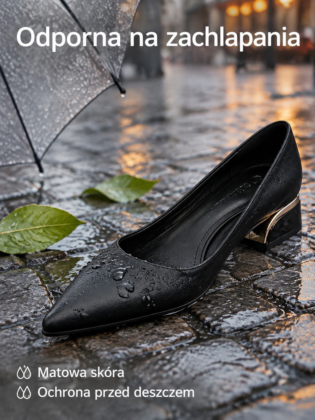 Modne czarne buty na grubym obcasie