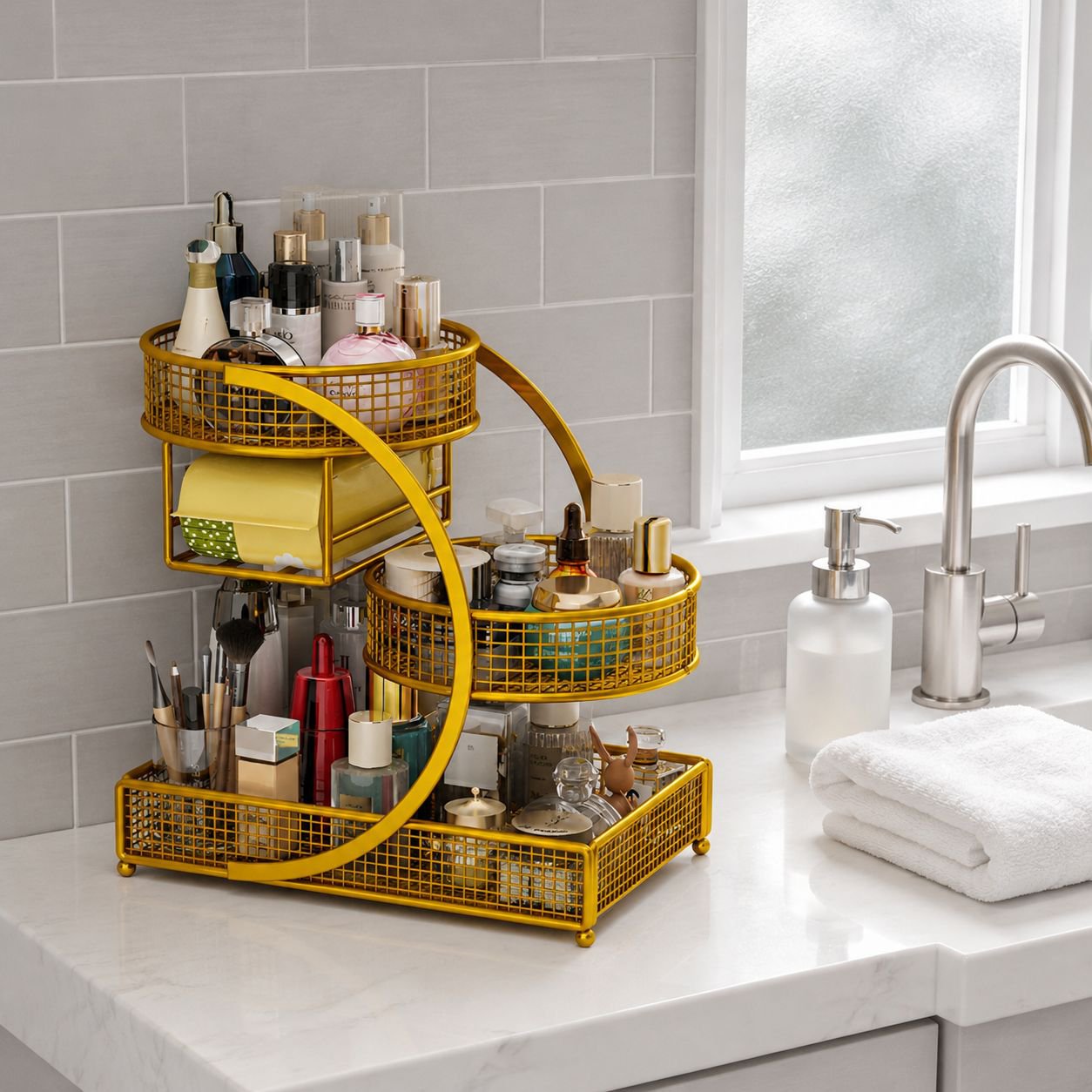 Desktop Cosmetic Organizer Bathroom Sink Storage Box