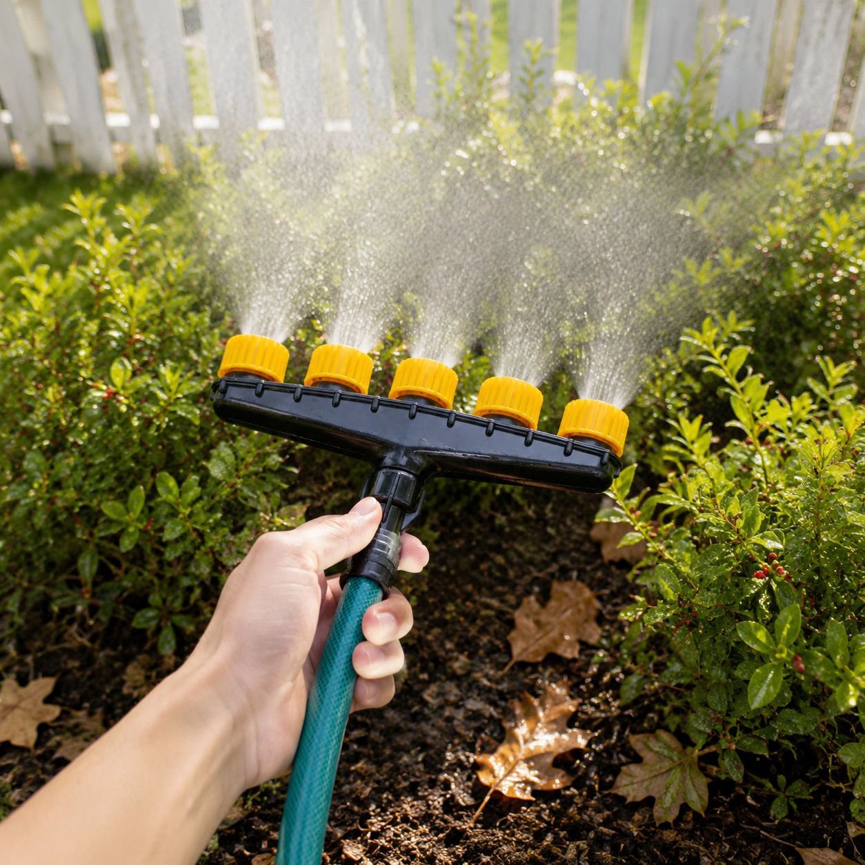 Wide coverage watering with multi-sprinkler head hose