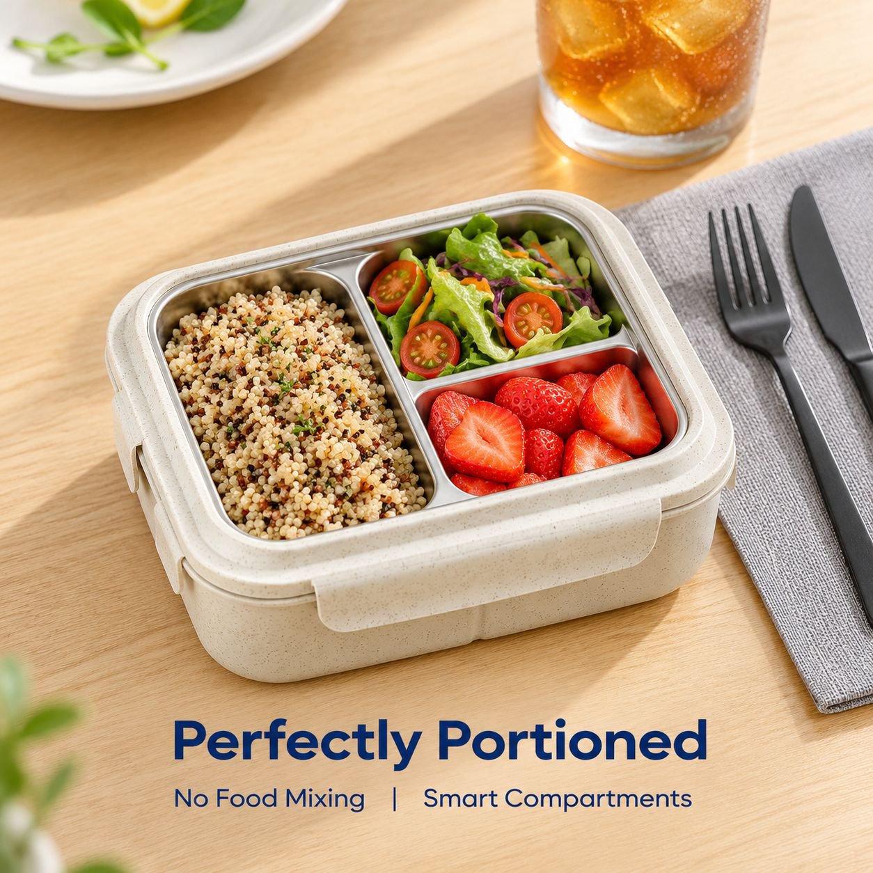 Microwave Safe Stainless Steel Compartment Bento Lunch Box for Office & School