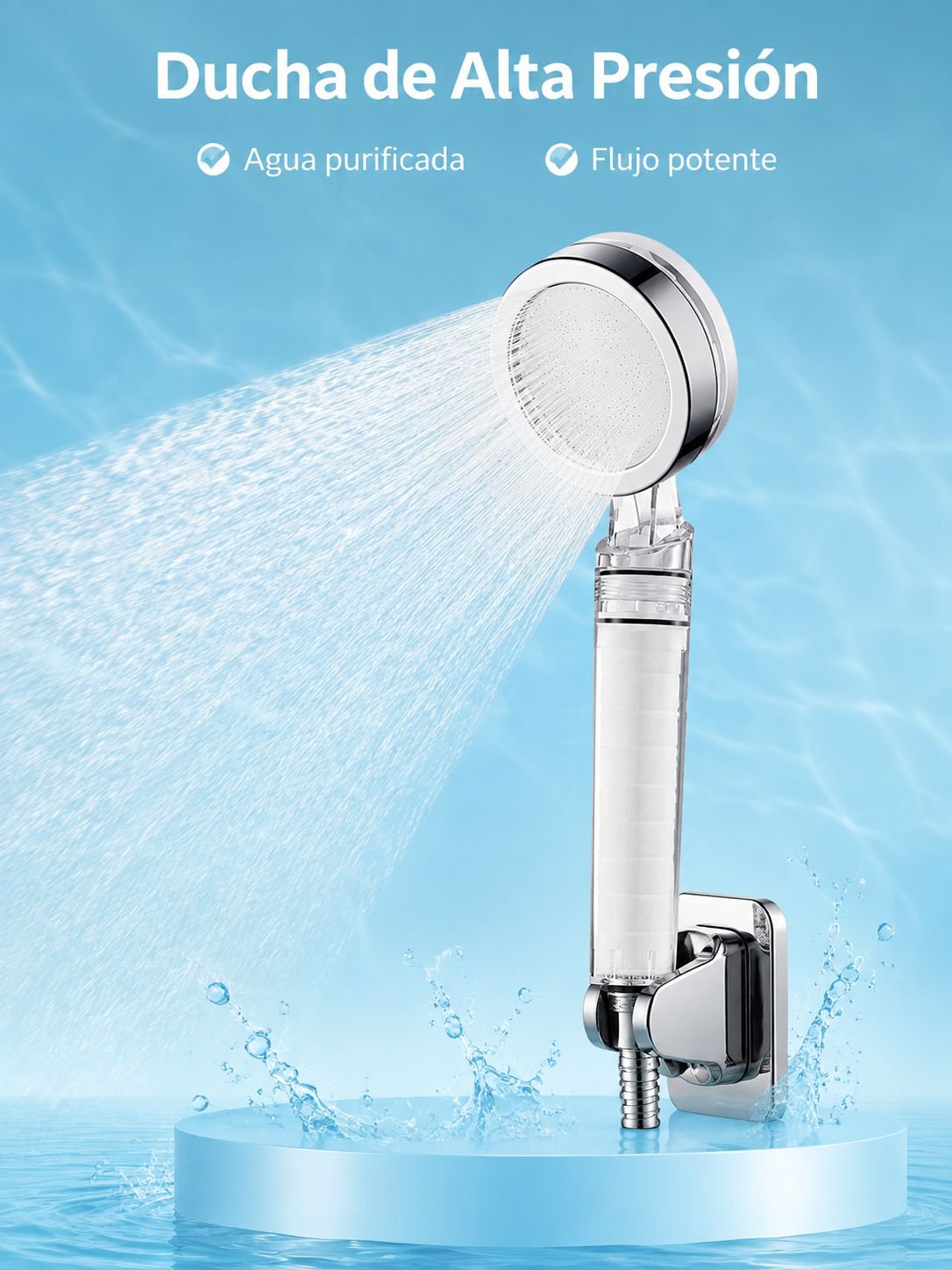 Cabezal de ducha con filtro y aumento de presión, elimina cloro y bacterias, ideal para el hogar