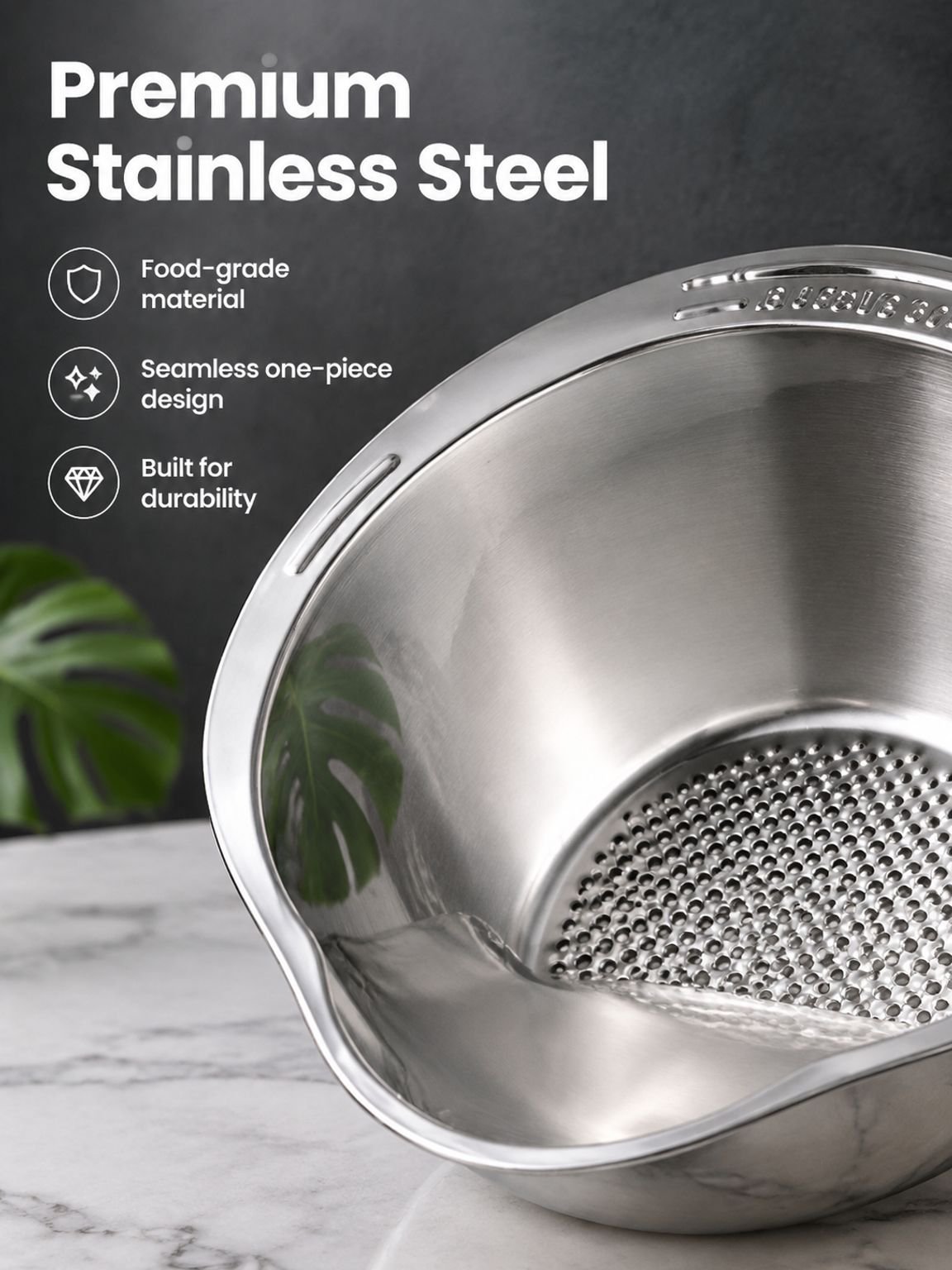 Multifunctional stainless steel kitchen colander for rinsing and draining food