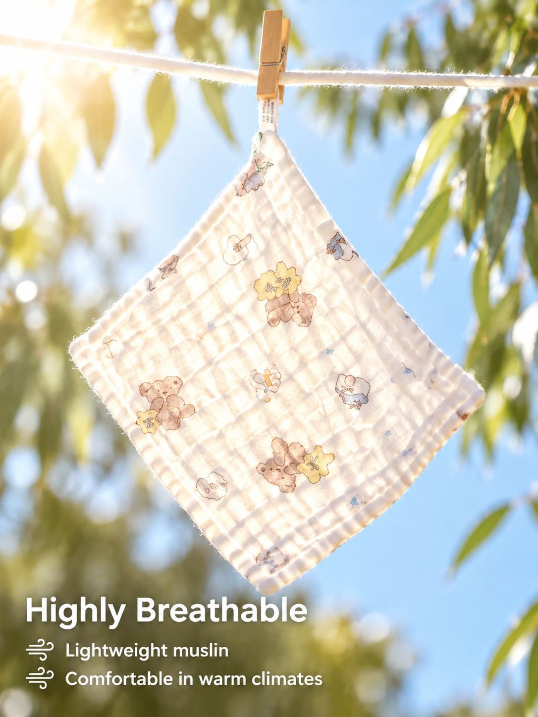 Breathable pure cotton gauze washcloth for newborn care