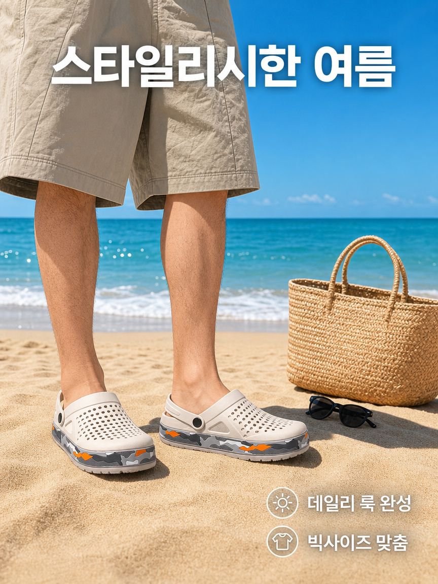 남성 빅사이즈 캠플라주 해변 슬리퍼 트렌디한 여름 쿨한 실내외 슈즈
